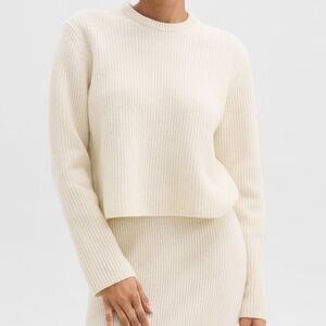Theory Cashmere/Wool Crewneck Sweater in Ivory